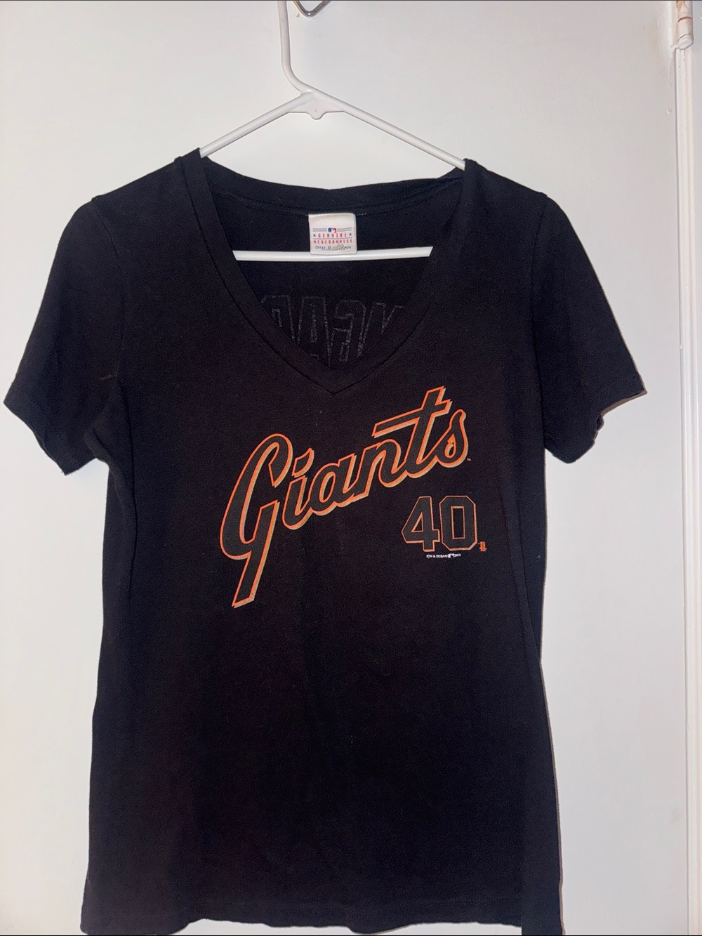 NBA Women's Black V-Neck Tee with Orange 'Giants' Script